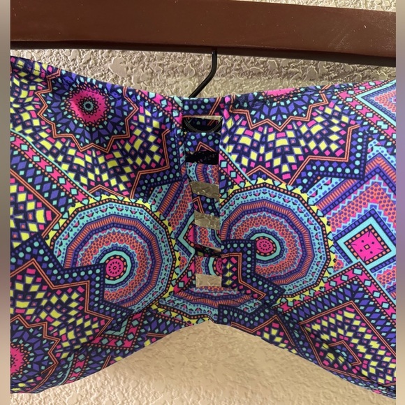 Swimsuits For All Purple Geometric Lattice Front Strapless Bandeau Bikini Top 24 - Picture 2 of 7